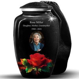 Picture Urns for Human Ashes - Made in U.S.A Flower Urn, Cremation Urn - Portrait Funeral Urn for Ashes for Women & Man, Decorative Urns - Rose Urn Large (Custom Photo - Black, Large)