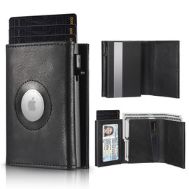 FITENOUGH Airtag Wallet, Men Wallet with Coin Compartment RFID Protection - Slim Wallet Holds 8+ Cards, Magnetic Design and Eject Mechanism Credit Card Case for Men (Black)