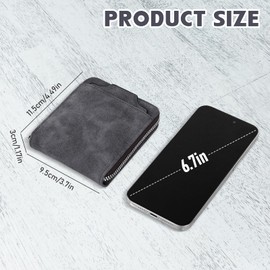 AfitLulu Men's Wallet with Zipper, Men Wallet with Detachable Card Clip, Large Capacity Credit Card Holder Wallet with 7 Card Slots, 2 ID Window and Coin Pocket (Grey)