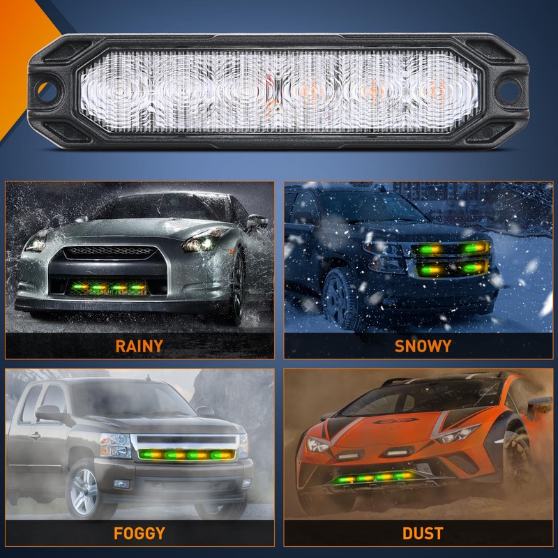 Nilight 4PCS 6LED Amber Green Emergency Strobe lights 12V 24V