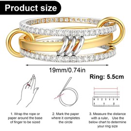 Gold Silver Ring Women's 18k Gold-Plated Waterproof Golden Rings Set Stackable Engagement Ring Wedding Rings Statement Thumb Ring Finger Ring Hypoallergenic for Women Men Jewellery Size 52-65, Ring