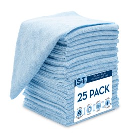 S&T INC. Microfiber Cleaning Cloth, Bulk Microfiber Towel for Home, Reusable and Lint Free Cloth Towels for Car, Light Blue, 11.5 Inch x 11.5 Inch, 25 Pack