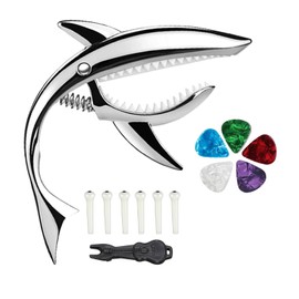 Shark Guitar Capo for Electric Acoustic Classical Guitar with 6 Pcs Acoustic Guitar Bridge Pins & Bridge Pin Puller Remover, Guitar Replacement Parts and Accessories Set(silver)