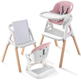 Baby High Chair, Babies and Toddlers Convertible Slim High Chair with 6 Growing Stages from Infant to Toddler Seating with Removable Tray, Easy to Clean,Light Pink Cushion