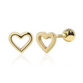 Meissa Cute Ball Back Earrings for Women Girls Kid Toddlers Baby 925 Sterling Silver Hypoallergenic Screw Back Earrings Safety Back Sleep-on Earrings for Multiple Piercing, Hollow Heart, Gold