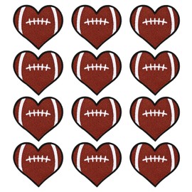 12pcs Football Heart Patches for Clothing Repair, Football Iron on Patch Rugby Patch Embroidered Patches Sports Patches DIY Applique Patch for Clothes Hats Jeans Jackets Bags Hats