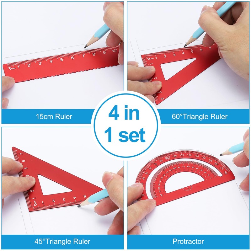 PATIKIL Triangular Ruler Set, 20cm Aluminum Metric Ruler 45°60°Triangular Ruler