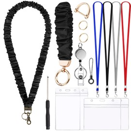 FAURAPMNG Scrunchie Lanyard Stretchy Teacher Lanyards for ID Badges Keys Phones Retractable Wrist and Neck Lanyard Set Wristlet Keychain for Teachers Women Ladies