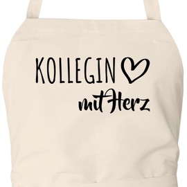 huuraa Apron Kollegin mit Herz Unisex Vorbinder Cooking Apron with Motif for the Greatest People Gift Idea for Friends and Family, natural