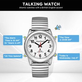Hearkent Atomic Talking Watch with Large Numbers and Expandable Strap self-Setting for Visually impaired Blind or Elder People (Elastic Band, Men Size)
