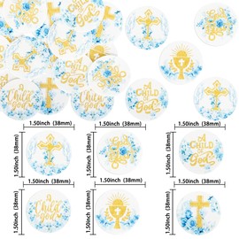Gyufise 48Pcs Edible Baptism Cupcake Toppers Wafer Paper God Bless Cross Cupcake Picks First Holy Communion Christening Confirmation Religious Cupcake Picks for Baptism Party Decorations Blue