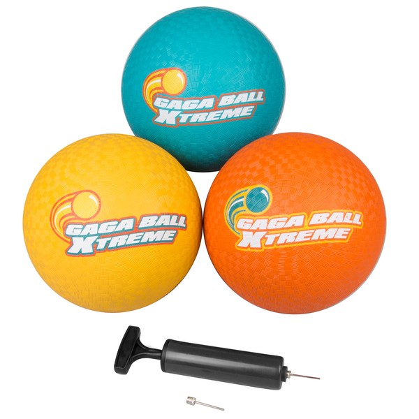 Gaga Playground Balls 3pk (8.5 inches) w Air Pump +Extra Needle -Durable Rubber Pack for Dodgeball, Kickball, Gagaball Official Play and Schools - Fun Outdoor Recess Toys and Accessories Gift for Kids