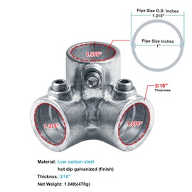 eoere 4 PCS Galvanized Pipe Fittings, Side Outlet Elbow 1" Dia., Three Way Joint, Cast Iron