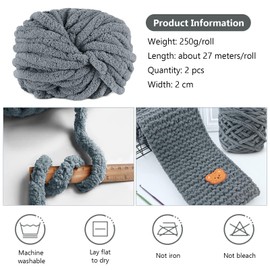 YushengTai Thick Wool, Pack of 2, 500 g, Dark Grey Chunky Wool, Thick Wool for Crocheting, Can Be Used for Knitting Cushions, Blankets, Scarves and Hats as well as Pet Beds