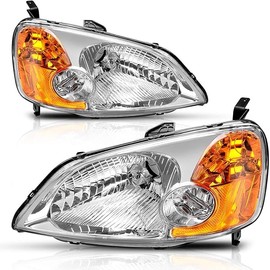 AUTOSAVER88 Headlight Assembly Compatible with 2001 2002 2003 Civic 4-Door Sedan Chrome Housing Amber Reflector Clear Lens