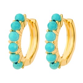 TaYolnFaSo Turquoise Beaded Hoop Earrings for Women 14k Real Gold-Plated Round Natural Stone Hoop Huggie Earring Turquoise Jewelry Birthday Gift for Wife Mother Daughter