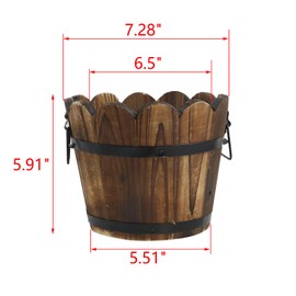 MY MIRONEY Wooden Barrel Planter Vintage Style Wood Bucket Rustic Garden Flower Plant Pots Container with Metal Handles, Wave Mouth, 7.28" x 5.91"
