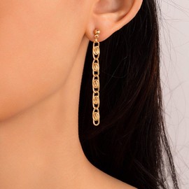 Aneneiceera Punk Back Shape Chain Tassel Stud Earrings Fashion Gold Geometric Hollow Earrings Boho Chic Earrings Daily Party Ear Accessories Vintage Earrings Wedding Jewellery for Women and Girls