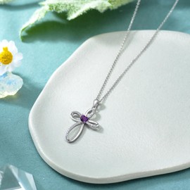 DONGHU Moissanite Infinity Cross Necklace Sterling Silver Birthstone Cross Necklace Infinity Cross Birthstone Pendant Religious Jewelry Gifts for Women 18+2 Inch, Moissanite, Moissanite