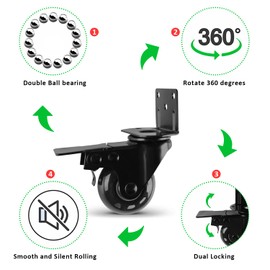 MALLLALA Set of 4 Caster Wheels, 2 inch L-Shaped Bracket Casters, Swivel Castor, Furniture Caster with Brakes for Cots, Flower Stands, Desks, 500 lbs Loading Capacity