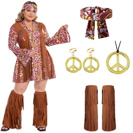 Fairycece Womens Hippie Costume 60s Outfits for Women 1970s Clothing for Women 60 s Costumes for Women