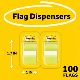 Post-it Flags, 50/Dispenser, 2 Dispensers/Pack, 1 in Wide, Bright Green (680-BG2)