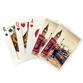 Lantern Press London, England, Telephone Booth and Big Ben (52 Playing Cards, Poker Size Card Deck with Jokers)