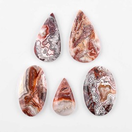 Crazy Lace Agate Stone, Natural Gemstones and Crystals Cabochon Lot, DIY Jewelry Making Loose Gemstones, Chakra Healing Crystals, Wire Wrapping Cabochons, Pack of 5