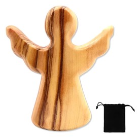Schutzengel aus Olivenholz mit ausgebreiteten Flügeln - Handgemachter als Geschenk zur Geburt, Taufe Kommunion und zur Firmung - Ohne Gravur
