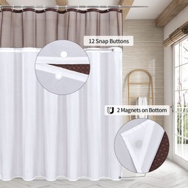 MitoVilla Extra Long 72x84 Shower Curtain Set with Snap-in Liner, Brown Waffle XL Heavyweight Fabric Cloth Shower Curtains for Modern Luxury Hotel Spa Bathroom Decor