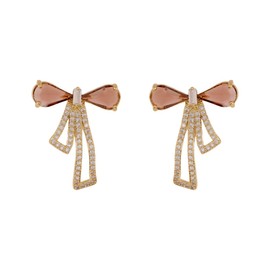 Kokoma Bow Knot Statement Earrings for Women 925 Sterling Silver Post Crystal Cubic Zirconia Gold Plated Drop Dangle Earrings Promise Engagement Elegant Ear Jewelry