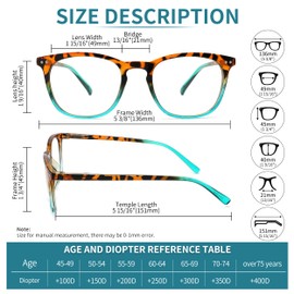 25DU 4 Pack Reading Glasses for Women Men Square Blue Light Blocking Computer Reader with Spring Hinge Anti Eyestrain +1.0