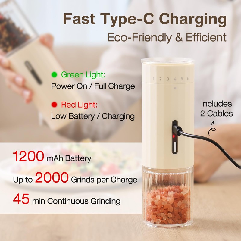Vucchini Electric Salt and Pepper Grinder Set 6-Level External Adjustable