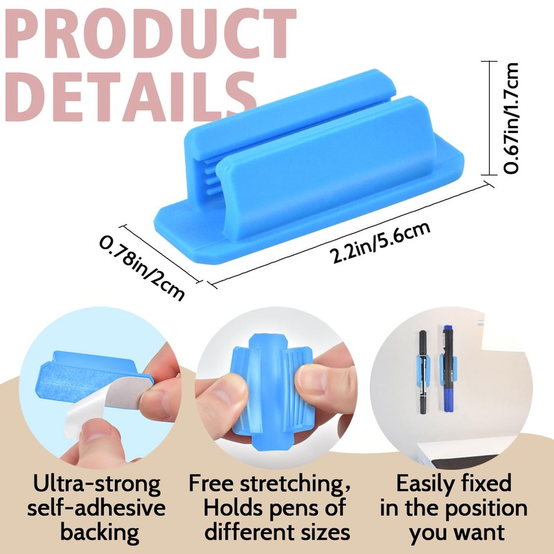20 Pack Pen Holder Silicone,Adhesive Pen Holder for Desk,Marker Clip