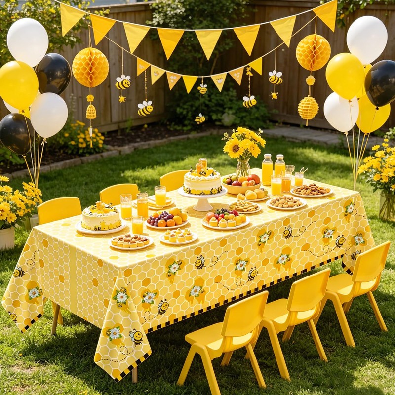 4 Pack Bee Tablecloth Happy Bee Day Table Cover Rectangle