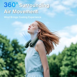 Neck Fan - Portable Neck Fan with Neck Support, 5 Speeds, All Around Airflow, Hand-free Bladeless Personal Cooling Fans, Rechargeable Wearable Air Conditioner for Outdoor, Indoor, Travel, Hot Flashes