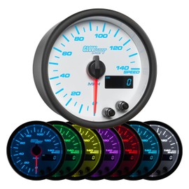 GlowShift White 7 Color 140 MPH Speedometer Gauge - Mounts in Custom Dashboard - Odometer - Resettable Trip Meter - White Dial - Clear Lens - 3-3/8" 85mm