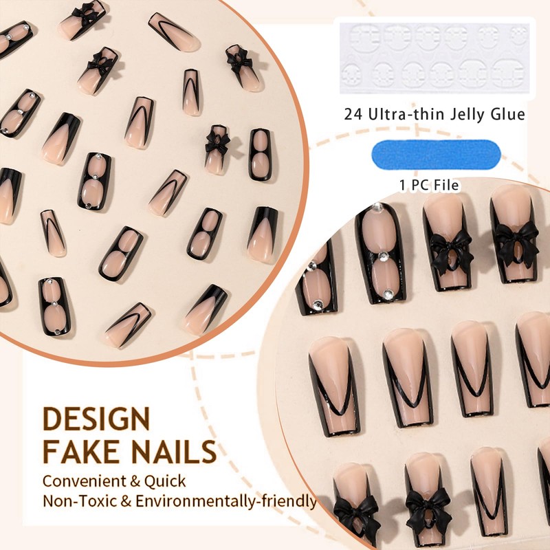 GlamRays Black Sanding Press On Nails Medium Square False Nails