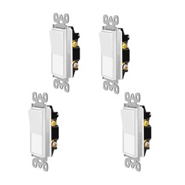 Kcmytoner 3 Way Light Switch, 15A 120-277V Rocker Paddle, Single Pole/Three Way On Off Switch, Self-Grounding, UL Certified, Residential Commercial Grade, White,4PK