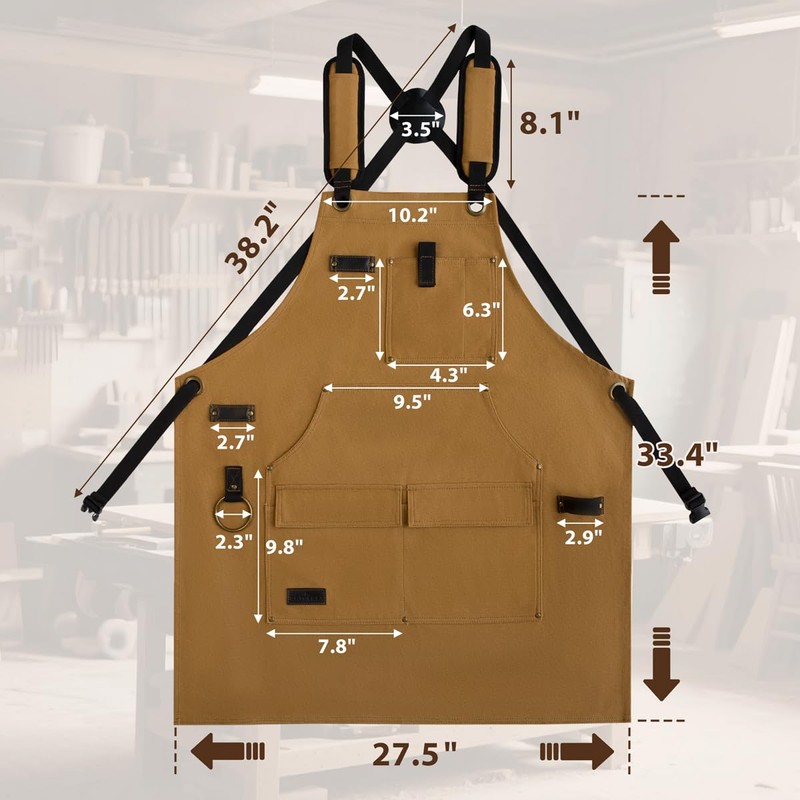ROTANET Woodworking Apron for Men, Canvas Work Aprons Waterproof Heavy