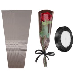 PATIKIL 50 Pack Flower Wrapping Bag, Black Floral Packing Sleeves with Ribbons Cute for Bouquets Wedding Birthday Graduation Anniversary Arrangement Gift, 17.7"x4.7"x1.2"