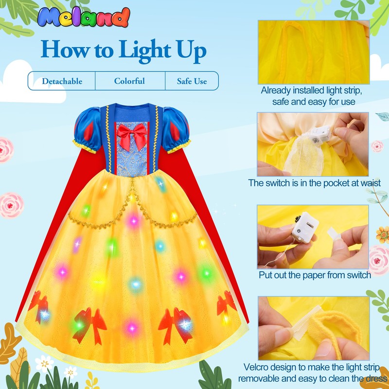 Meland Princess Dress Up Clothes for Girls, Light Up Snow