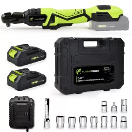 FLUENTPOWER 3/8" Cordless Electric Ratchet Wrench Set, 400 RPM 18V Brushless Power Tools Kit