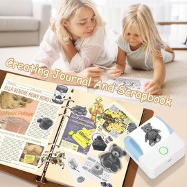 Mini Sticker Printer, Portable Thermal Inkless Sticker Maker Machine, Bluetooth Pocket Print Pods with 6 Roll Paper for Photo, Study Notes, Receipt, Journals, Compatible with Phone & Tablet, Blue