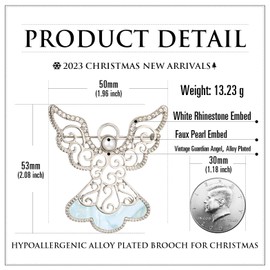 RareLove Guardian Angel Christmas Brooch Faux Pearl Rhinestone Brooch Christmas Pin for Women Big Size, Cute Pins, Religious Gift, Christmas Jewelry