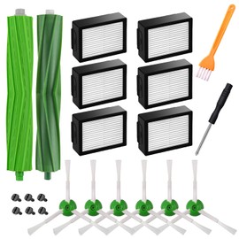 Replacement Parts for iRobot Roomba i7 i7+ Accessories for iRobot Roomba i7 i7+ i3 i3+ i4 i4+ i6 i6+ i8 i8+ E5 E6 E7, 2 Wheels Brush 6 HEPA Filter 6 Side Brush 1 Cleaning Tool 1 Screwdriver