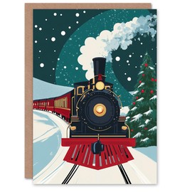 Artery8 Polar Express Steam Train Decorated Tree Blank For Him Or Her Art Xmas Festive Christmas Card