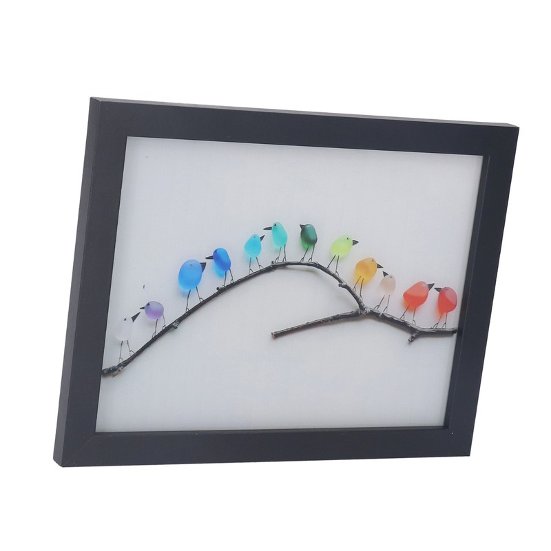 Sea Glass Birds Photo Frame 12 Birds Unique Wooden Frame