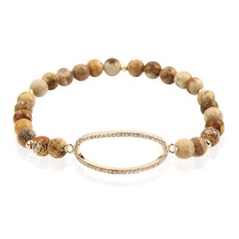 RIAH FASHION Semi Precious Natural Stone Statement Bracelet - Healing Beaded Strand Bangle, Gem Pendent Quartz Prayer Friendship Chain Cuff, Metal, base metal