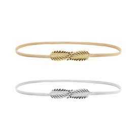 COLORFUL BLING Women Elastic Leaf Waist Belt Waistband for Dress Skirts and Pants Metallic Body Chain Jewelry-2pcs leaf